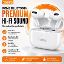 Fone de Ouvido Bluetooth 5.3 Sem Fio TWS Basike HiFi com Estojo Carregador e Pontas de Silicone