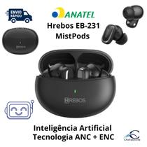 Fone de Ouvido Bluetooth ANC ENC Hrebos EB231 MistPods Tradução por IA Som Imersivo Fone de Ouvido Bluetooth ANC ENC Hrebos EB231 MistPods Tradução por IA Som Imersivo