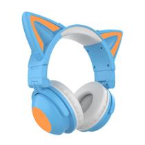 Fone de ouvido Bluetooth Cute Cartoon Cat Ears RGB azul claro