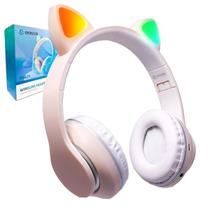 Fone De Ouvido Bluetooth Gatinho Cartão Micro Rgb Rosé