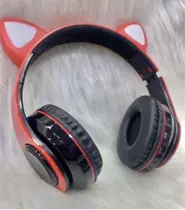Fone de Ouvido Bluetooth Gatinho Cat Ear Headphone CT-86 Vermelho