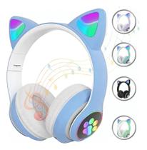 Fone De Ouvido Bluetooth Gatinho Com Led- Wireless Cat Headset -Cor: Azul