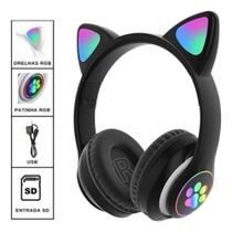 Fone De Ouvido Bluetooth Gatinho Com Led- Wireless Cat Headset -Cor: Preto