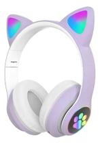Fone De Ouvido Bluetooth Gatinho Com Led-Wireless Cat Headset Cor: Roxo