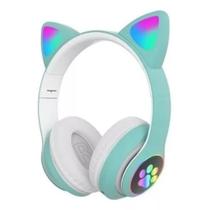 Fone De Ouvido Bluetooth Gatinho Com Led- Wireless Cat Headset Cor: Verde