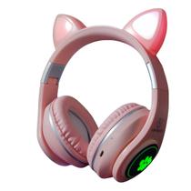 Fone de Ouvido Bluetooth Headphone Led Light Gatinho Anime c/ Selo Anatel Para Menina Menino - Kapbom