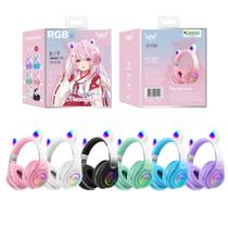 Fone de Ouvido Bluetooth Headphone Led Light Gatinho Anime c/ Selo Anatel Para Menina Menino