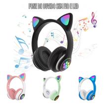 Fone de Ouvido Bluetooth Headphone RGB Led Light Gatinho