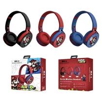 Fone de Ouvido Bluetooth Infantil Stereo Headset Mario Wireless Fm Controle de Volume Ligação