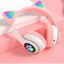 Fone De Ouvido Bluetooth LED Orelha Gato Infantil Headphone rosa
