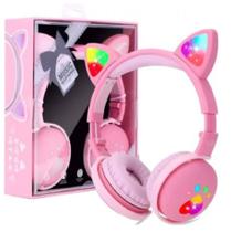 Fone De Ouvido Bluetooth LED Orelha Gato Infantil Headphone rosa