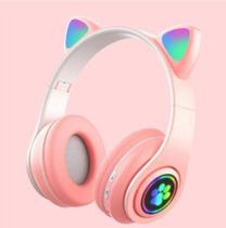 Fone De Ouvido Bluetooth Led Orelha Gato Iuz Headphone Rosa