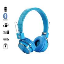 Fone de Ouvido Bluetooth Micro SD FM B05 Dobravel com Microfone Azul Claro