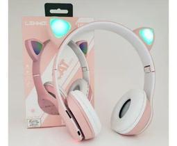 Fone De Ouvido Bluetooth Orelha De Gatinho Com Led Rgb Rosa e Branco - Lehmox LEF-950 Fone De Ouvido Bluetooth Orelha De Gatinho Com Led Rgb Rosa e Branco - Lehmox LEF-950