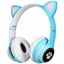 Fone de Ouvido Bluetooth Orelha De Gato Azul com Led RGB - Compre Já Fácil