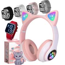 Fone De Ouvido Bluetooth Orelha De Gato Com Led Celular e Pulseira Led Digital