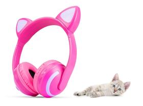 Fone De Ouvido Bluetooth Orelha De Gato Com Led Celular P2 Cat Xtrad - Pink