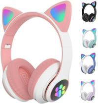 Fone De Ouvido Bluetooth Orelha Gato Infantil Led Headphone Com Orelinhas Com Luzes De LED