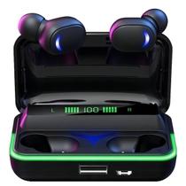 Fone de Ouvido Bluetooth Preto com Estojo de Recarga Power Bank