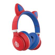 Fone de ouvido Bluetooth sem fio com design de orelhas de gato montado na cabeça