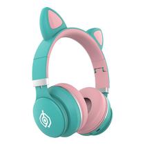 Fone de ouvido Bluetooth sem fio com design de orelhas de gato montado na cabeça