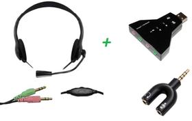 Fone de ouvido com microfone headset duplo 2xP2  e adaptadores P2 E USB para notebook PC computador