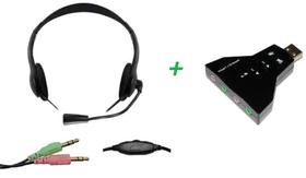 Fone de ouvido com microfone headset duplo 2xP2  e adaptadores USB para notebook PC computador