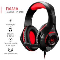 Fone de Ouvido com Microfone Multilaser Rama PH219 Headset Gamer para PC Xbox One PS4 Preto Vermelho