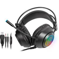 Fone De Ouvido Gamer Fortrek Crusader Headset P2 + USB RGB Preto