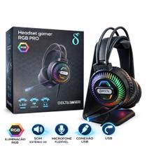 Fone de Ouvido Gamer RGB PRO USB com LED e Microfone Alta Qualidade Delta
