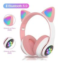 Fone De Ouvido Gatinha(o) Rosa Bluetooth Rgb Com Microfone Chamada - Import