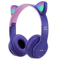 Fone De Ouvido Gatinho Bluetooth Com Luzes Led Infantil Roxo Lilas