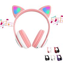 Fone De Ouvido Gatinho Bluetooth Infantil Com Led Luzes