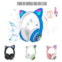 Fone De Ouvido Gatinho Bluetooth Infantil Led Menino Menina