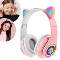 Fone de Ouvido Gatinho Bluetooth Rosa LED para Meninas Infantil