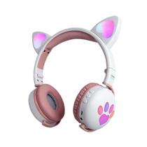Fone De Ouvido Gatinho Coração Infantil Sem Fio Headphone Luzes Rainbow Led Bluetooth - LEHMOX