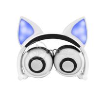 Fone de Ouvido Gatinho Fox Fio Com Led Orelha Gato Dobrável Infantil Microfone - Branco