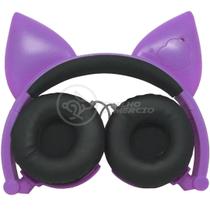 Fone de Ouvido Gatinho Fox Fio Com Led Orelha Gato Dobrável Infantil Microfone - Roxo