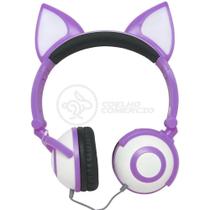 Fone De Ouvido Gatinho Led Dobrável Microfone Roxo