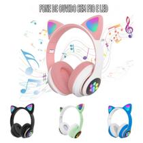 Fone De Ouvido Gatinho RGB Bluetooth Rosa Led Infantil - DCMB