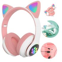 Fone de ouvido Gatinho Rosa - Gamer sem fio Original com luz LED