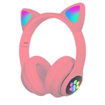 Fone De Ouvido Headphone Bluetooth Orelhas De Gato Rosa