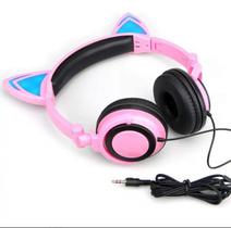 Fone De Ouvido Headphone Orelha Gato Led Luzes Pink Xtrad