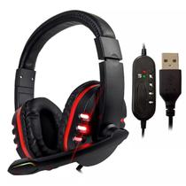 Fone de Ouvido Headset C/ Fio Gamer RGB LED Microfone USB PC Computador Setup Console Over-Ear Estéreo Surrond
