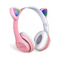 Fone De Ouvido Headset Gamer Rosa Led Gatinho Pc Cel