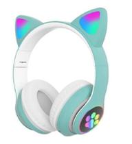 Fone De Ouvido Headset Orelha Gatinho Cat Bluetooth Led Rosa Verde - Lexmox