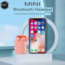 Fone de Ouvido I12, Bluetooth TWS Sem Fio com Case de Carregamento Preto/Rosa