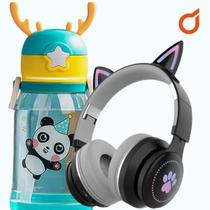 Fone de ouvido infantil bluetooth gatinho + Garrafinha 600ML