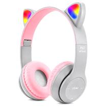 Fone de Ouvido Infantil Bluetooth Gatinho Orelhas LED RGB Sem Fio P2