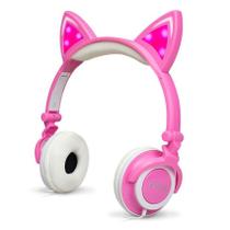Fone de ouvido infantil com LED - Rosa com Branco - Exbom
